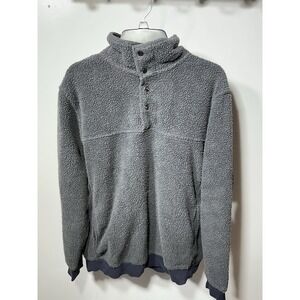 Jachs Cabin Men's Sherpa Fleece Grey Pullover Snap Buttons Pockets Sz L